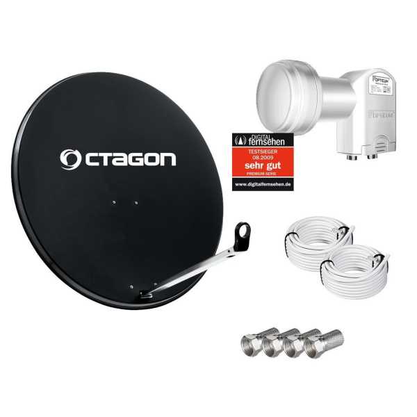 Octagon Sat Antenne 80cm Anthrazit + Opticum Twin LNB + 2x 10m Kabel