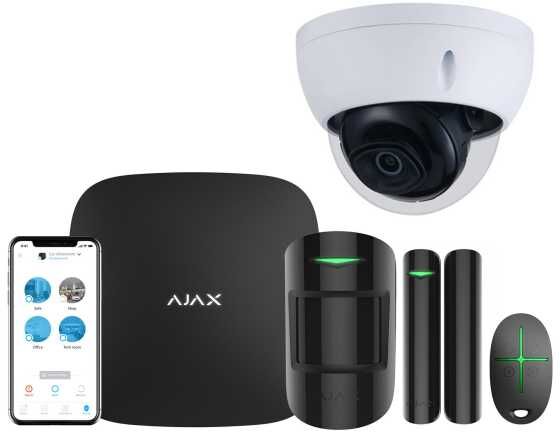 Ajax Systems AJAX Alarmzentrale Hub Kit GSM LAN APP Steuerung Starter Paket Schwarz inkl. Dahua CAM