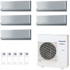 Panasonic Penta Split 2.0+2.0+2.0+2.0+2.5 kW CU-5Z90TBE 4 x CS-XZ20ZKEW + CS-XZ25ZKEW Klimaanlagen WiFi Silber R-32