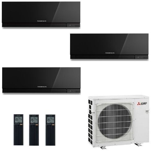 Mitsubishi Trio Split 2.0+2.0+2.5 kW MXZ-3F54VF3 MSZ-EF22VGKB MSZ-EF22VGKB MSZ-EF25VGKB Klimaanlagen Schwarz WiFi R-32