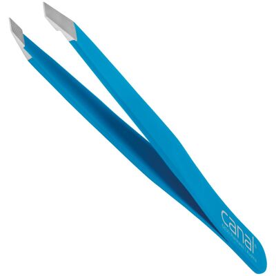 Canal Haarpinzette, schräg, satin, rostfrei, 9 cm Blau Canal Haarpinzette, schräg, satin, rostfrei, 9 cm Blau