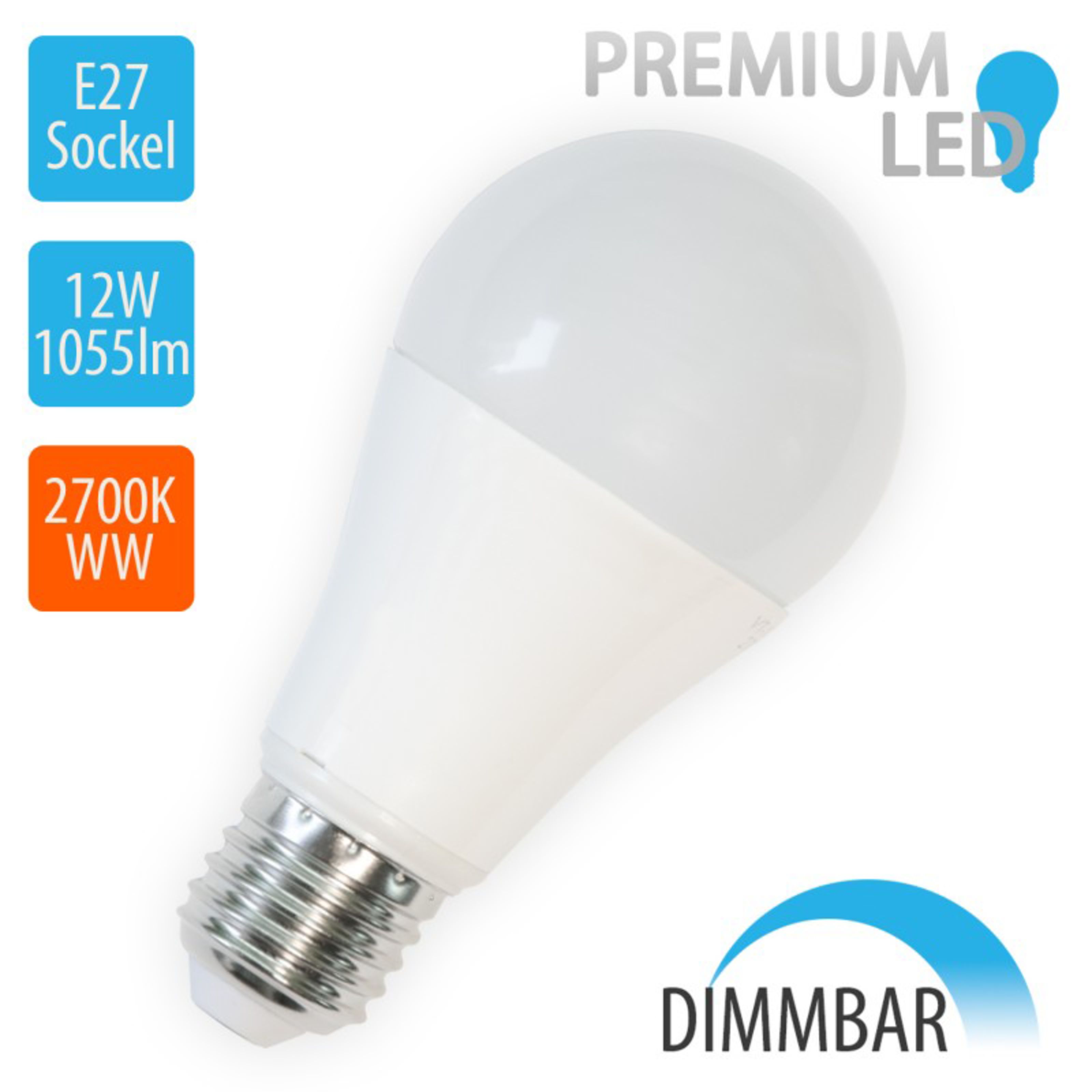 V-TAC - 12W LED E27 A60 Globe DIMMBAR, 2700K Warmweiß,1055lm
