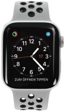 Apple Watch Series 4 Nike+ Aluminiumgehäuse silber 44mm mit Sportarmband platinum/schwarz (GPS) aluminium silber