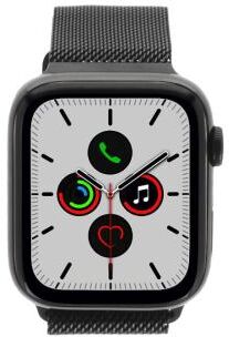 Apple Watch Series 5 Edelstahlgehäuse schwarz 44mm mit Milanaise-Armband silber (GPS + Cellular) edelstahl schwarz