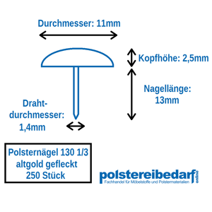 polstereibedarf-online Polsternägel Altgold gefleckt 130 1/3 250 Stück 11mm