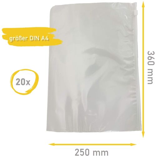 Axis Line 20 x Dokumententasche größer als A4 360x250 mm, Starke Zipper Beutel,
