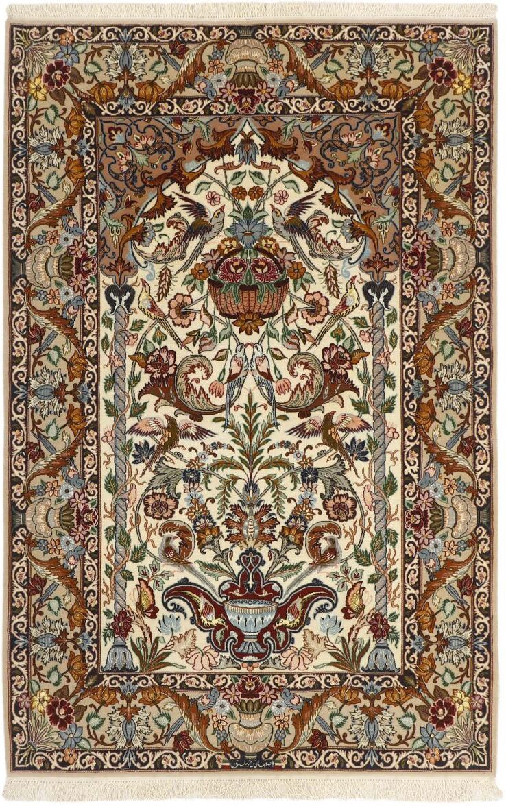 Nain Trading Handgeknüpfter Teppich Isfahan 200x131 Beige/Dunkelbraun (Wolle mit Seide, Persien/Iran)