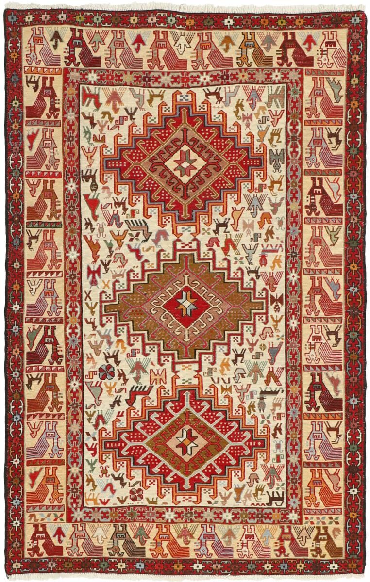 Nain Trading Handgeknüpfter Teppich Kelim Soumak Shahsavan 147x97 Beige/Rosa (Wolle, Persien/Iran)