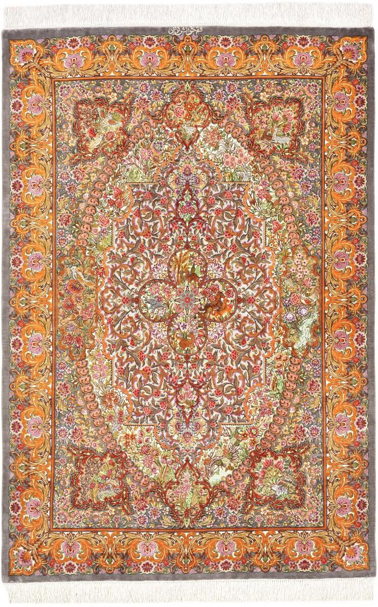 Nain Trading Handgeknüpfter Teppich Ghom Seide 144x98 Beige/Braun (Seide, Persien/Iran)