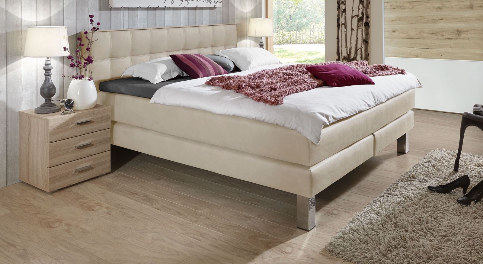 Hasena Boxspringbett La Mancha Boxspringbett 90x200 cm beige XXL  - H3 bis 120kg