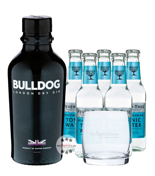 Bulldog Gin & Fever-Tree Tonic Set + Glas (40 % vol., 1,7 Liter)