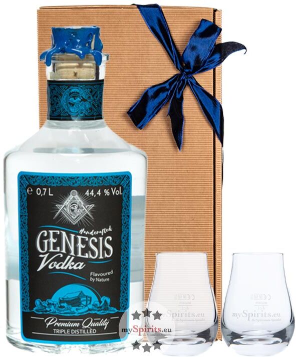 Genesis Vodka Geschenkset mit 2 Gläsern (44,4 % Vol., 0,7 Liter)