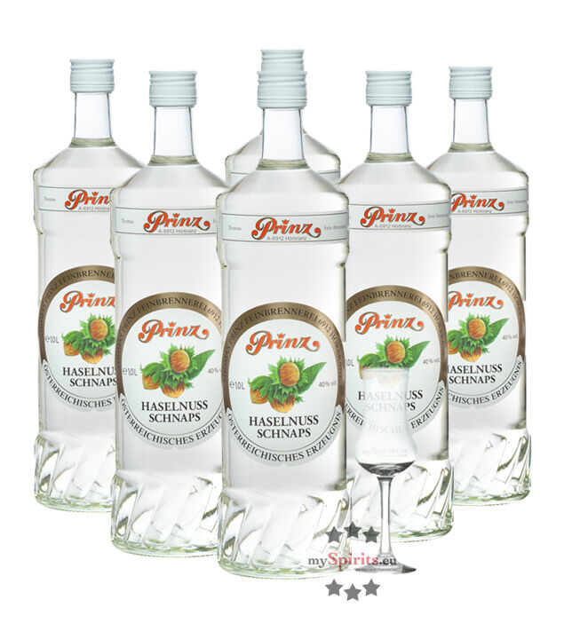 Fein 6 x Prinz Haselnuss-Schnaps + gratis Schnapskelch (40 % vol., 6,0 Liter)