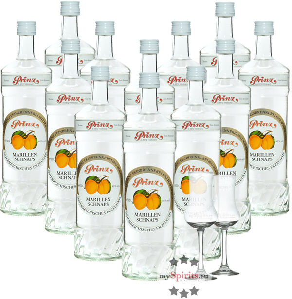 Fein 12 x Prinz Marillen-Schnaps + 2 gratis Schnapskelche (40 % Vol., 12,0 Liter)