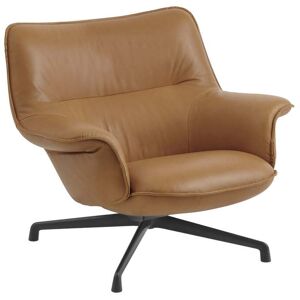 Muuto - Doze Lounge Chair Low, Drehgestell anthrazit-schwarz / Bezug cognac (Refine Leder)