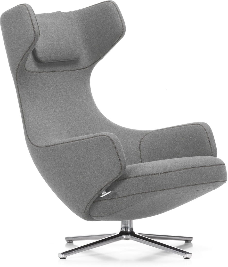 Vitra - Grand Repos Sessel, Cosy hellgrau (01 kieselgrau), Aluminium poliert (Filzgleiter)