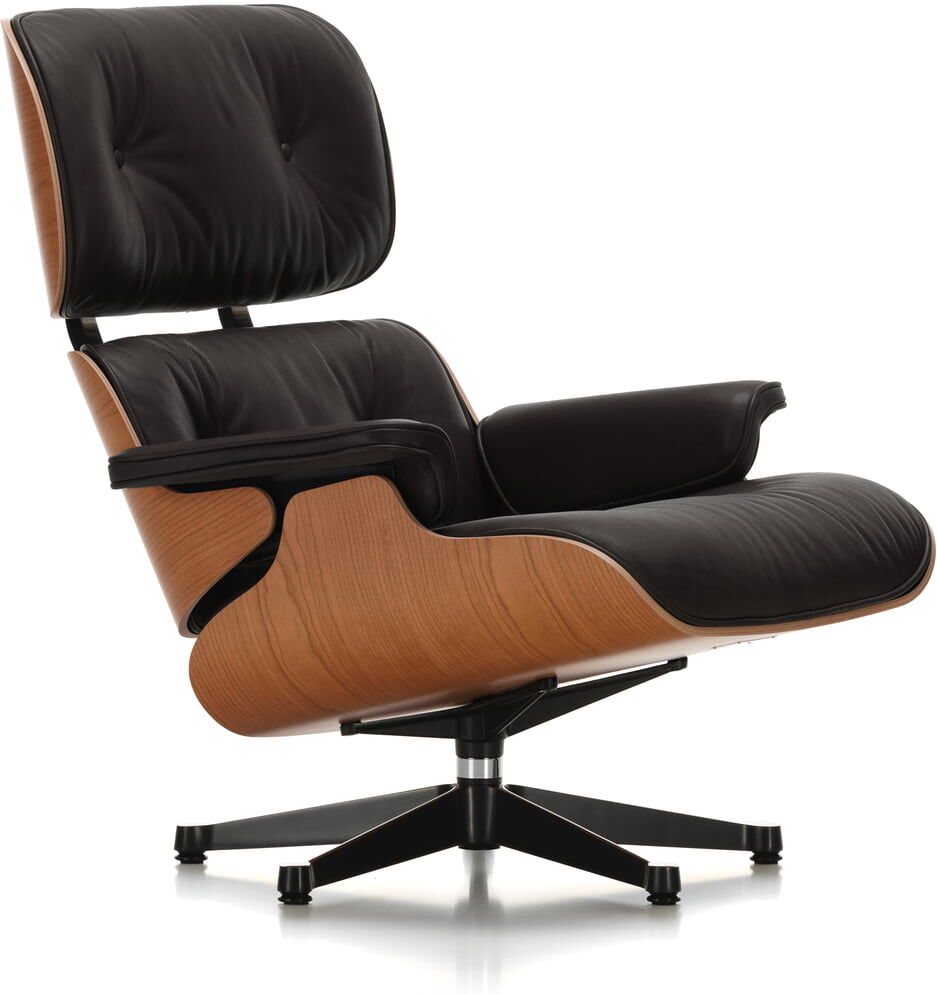 Vitra - Lounge Chair, poliert / Seiten schwarz, Kirschbaum, Leder Premium nero (neue Masse)