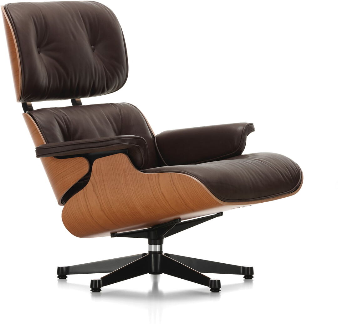 Vitra - Lounge Chair, poliert / Seiten schwarz, Kirschbaum, Leder Premium chocolate (klassisch)