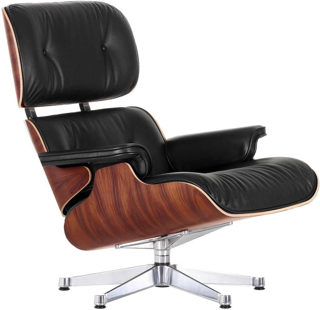 Vitra - Lounge Chair, poliert, Santos Palisander, Leder Premium nero (neue Maße)