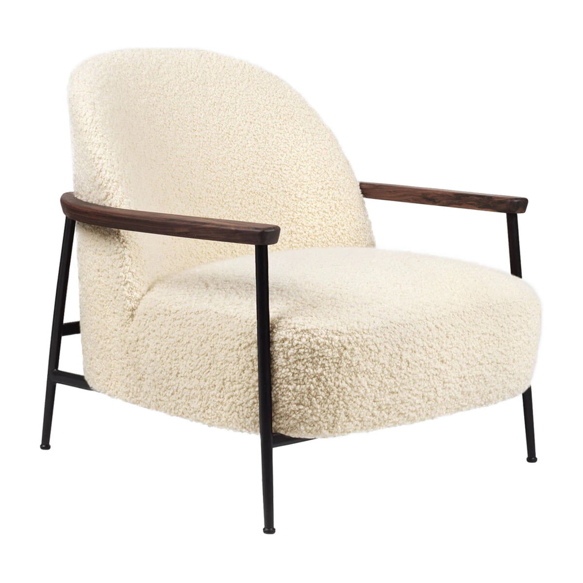 Gubi - Sejour Lounge Chair mit Armlehnen, mattschwarz / Walnuss / Dedar Artemidor Agnello-T19015-001 Alpaka-Woll-Bouclé