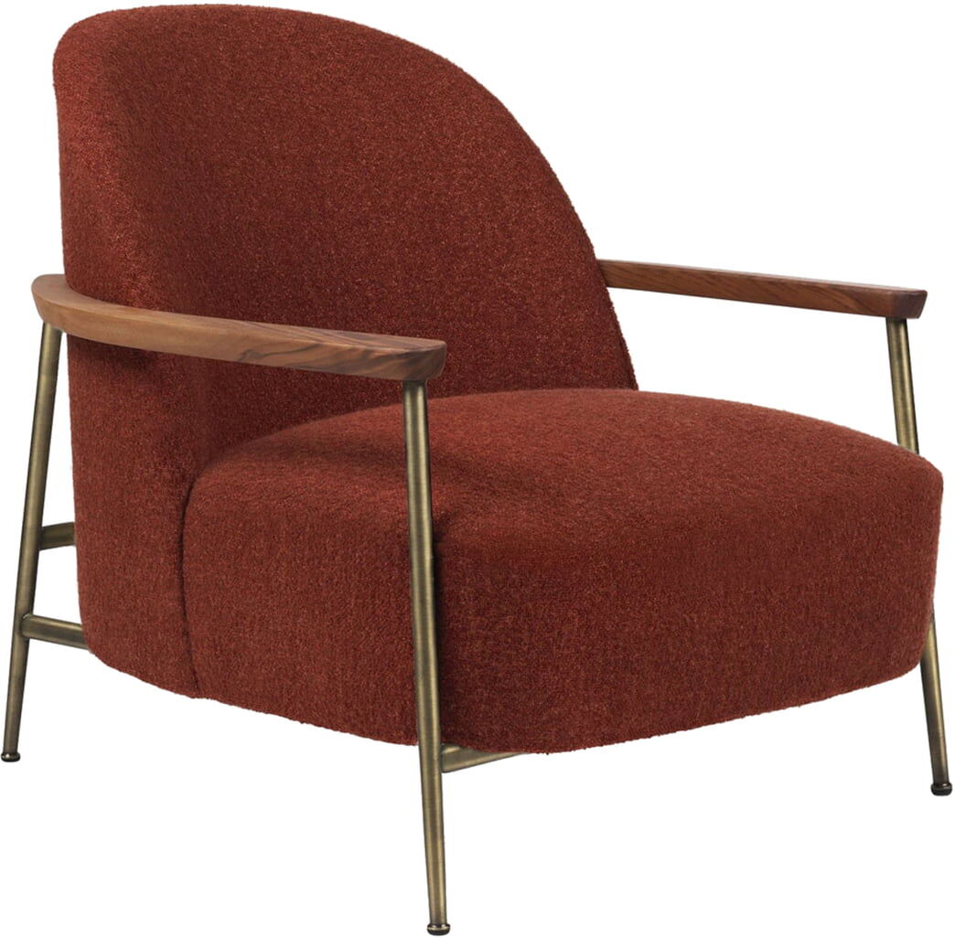 Gubi - Sejour Lounge Chair mit Armlehnen, antique brass / Eiche / Harp 007