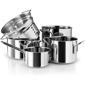 Eva Trio - Stainless Steel Topfset Pasta (5-tlg.) Stielkasserolle 1.1 l / Kochtopf 2.2 l / Kochtopf 3.6 l / Kochtopf 4.8 l / Pasta Sieb