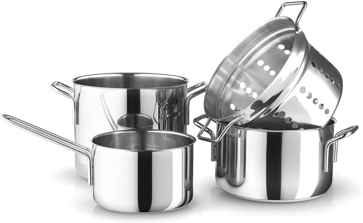 Eva Trio - Stainless Steel Topfset (4-tlg.) Stielkasserrolle 1.8 l / Kochtopf 3.6 l / Kochtopf 4.8 l / Pastasieb