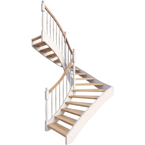 Dolle Geschosstreppe Estoril Geradelaufend 234-260cm GH Eiche weiß Geländer Holz gedrechselt mit Kugel