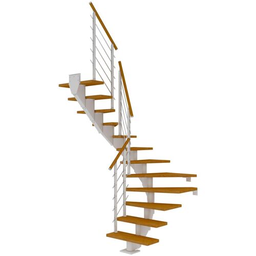 Dolle Mittelholmtreppe Hamburg 1/2 gewendelt Eiche, geölt 75 cm breit für Geschosshöhen 278 – 322 cm UK Metall Weiß inkl. einseitigem Designgeländer