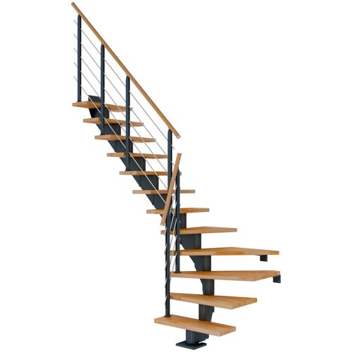 Dolle Mittelholmtreppe Hamburg 1/4 gewendelt Buche, geölt 85 cm breit für GH 278 – 322 cm UK Metall Anthrazit mit Geländer
