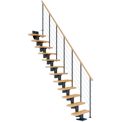 Dolle Mittelholmtreppe Dublin Gerade aus Ahorn lackiert 71 cm breit für GH 259–315 cm UK Metall Anthrazit mitlaufende Edelstahlstäbe