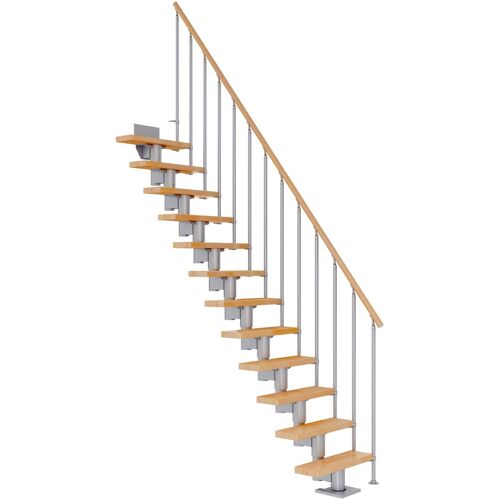 Dolle Mittelholmtreppe Dublin Gerade aus Buche lackiert 61 cm breit für GH 240–292 cm UK Metall Perlgrau mit Einzelstabgeländer