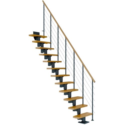Dolle Mittelholmtreppe Dublin Gerade aus Eiche lackiert 61 cm breit für GH 278–337 cm UK Metall Anthrazit mitlaufende Edelstahlstäbe