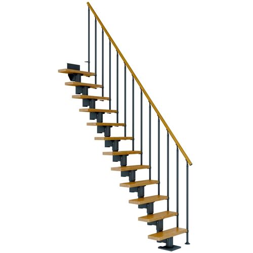 Dolle Mittelholmtreppe Dublin Gerade aus Eiche lackiert 61 cm breit für GH 278–337 cm UK Metall Anthrazit mit Einzelstabgeländer