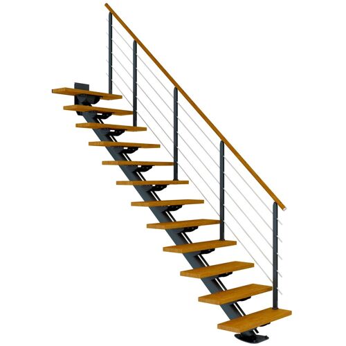 Dolle Mittelholmtreppe Sydney in Eiche, geölt 75 cm breit Gerade für Geschosshöhen 259 – 315 cm UK Metall Anthrazit mit einseitigem Designgeländer