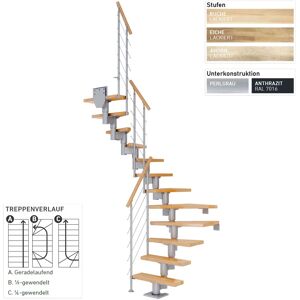 Dolle Mittelholmtreppe Dublin Gerade aus Ahorn lackiert 65 cm breit für GH 222–270 cm UK Metall Anthrazit mitlaufende Edelstahlstäbe