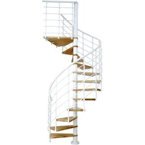 Dolle Spindeltreppe Oslo Ø120cm mit 252-276cm Geschosshöhe 11 Stufen Buche lackiert Geländer weiß, mitlaufende Kunststoffstäbe