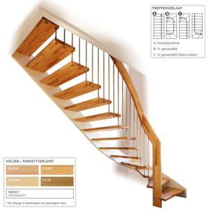 Dolle Geschosstreppe Bilbao 1/4-gewendelt 270-300cm GH Holz rund 30mm Eiche weiß