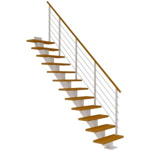 Dolle Mittelholmtreppe Hamburg Gerade Eiche, geölt 75 cm breit für Geschosshöhen 259 – 301 cm UK Metall Weiß inkl. einseitigem Designgeländer