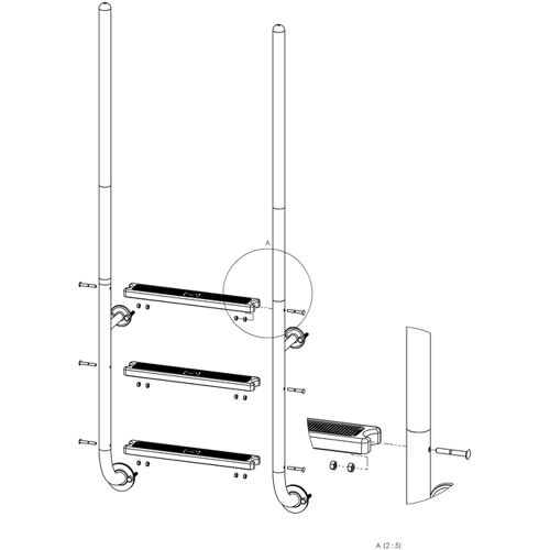 Eichenwald Ideal Edelstahl Eichenwald Poolleiter Modell 23 Roma mit einschraubbaren Griffstangen Beckentiefe 1060mm 3 Stufen