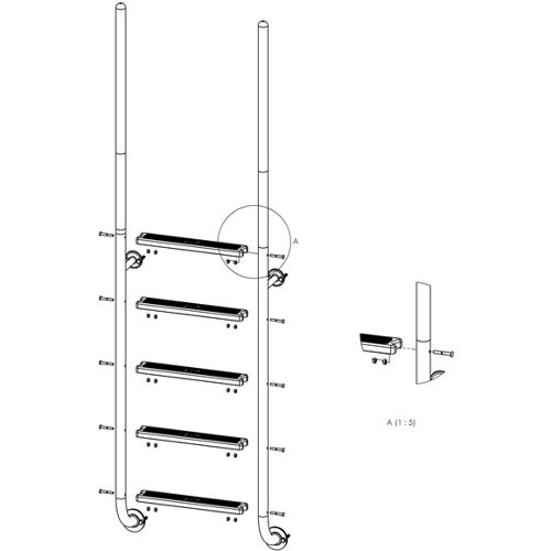Eichenwald Ideal Edelstahl Eichenwald Poolleiter Modell 23 Roma mit einschraubbaren Griffstangen Beckentiefe 1620mm 5 Stufen