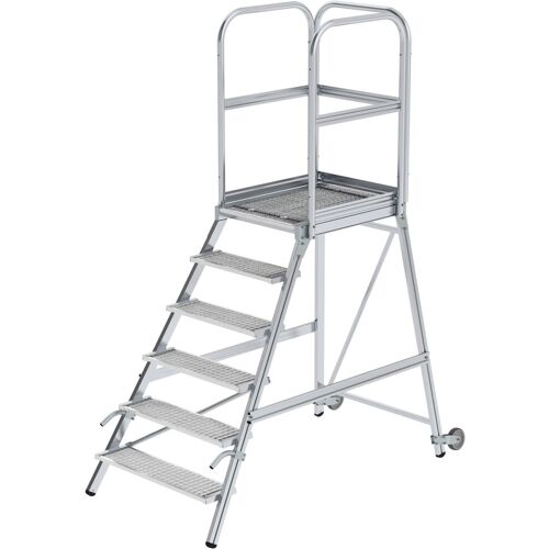Munk Günzburger Steigtechnik MUNK Podestleiter mit Rollen und Griff Stahl-Gitterrost 6 Stufen