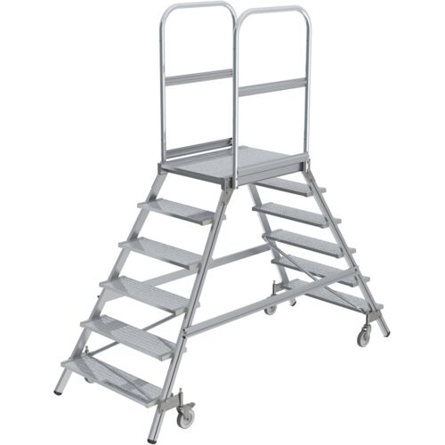Munk Günzburger Steigtechnik MUNK Podestleiter fahrbar Aluminium geriffelt 2x6 Stufen