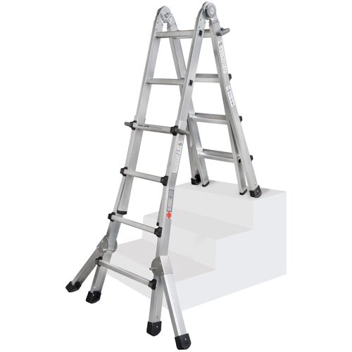 Iller Leiter Iller Teleskopleiter, beidseitig begehbar mit Dreiecksausleger, 4x6 Sprossen und 7,10m AH