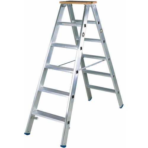 Iller Leiter Iller Stufenstehleiter mit 2x7 Stufen 3,20m AH und 2 Holzstufen als Abschluss