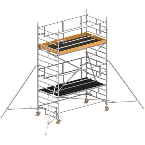 Layher Rollgerüst Uni Breit P2 Safety Plus mit Doppelgeländer und ausziehbaren Gerüststützen 5,20m AH