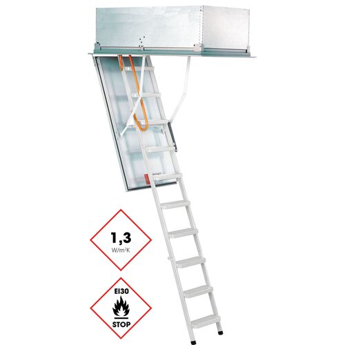 Minka Dachbodentreppe Type 15 Exklusiv Brandhemmend mit Leiter aus Stahl Deckenöffnung 110x70cm Raumhöhe 263cm