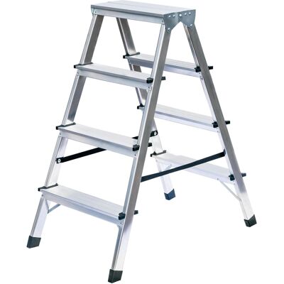 EUROKRAFTbasic Aluminium Stehleiter - Beidseitig, 2x4 Stufen - Stehleiter EUROKRAFTbasic Aluminium Stehleiter - Beidseitig, 2x4 Stufen - Stehleiter