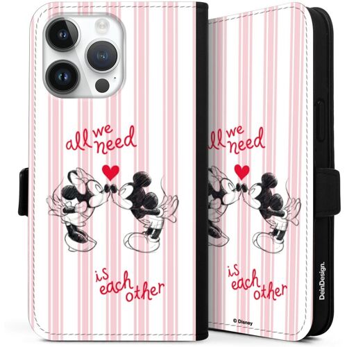 DeinDesign iPhone 14 Pro Max Handy Klapphülle Handyhülle aus Kunst Leder schwarz Flip Case Mickey & Minnie Mouse Disney Love Sideflip mit Lasche