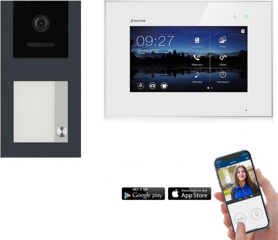 BALTER EVO Aufputz Video Türsprechanlage 2-Draht BUS für 1-Familienhaus mit 7" WiFi Touchscreen Monitor und Hauptstromverteiler (Türstation Farbe : Anthrazitgrau)